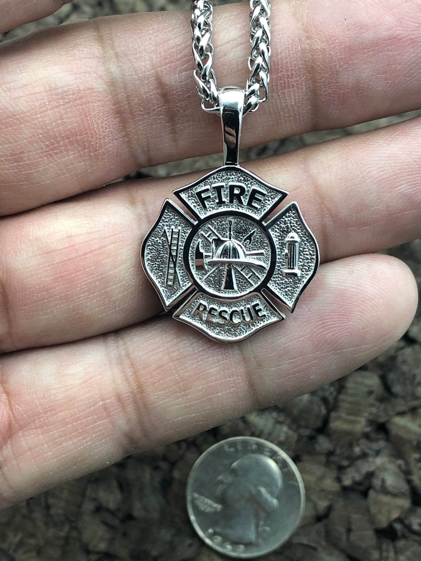 Fire Rescue Pendant in Sterling Silver